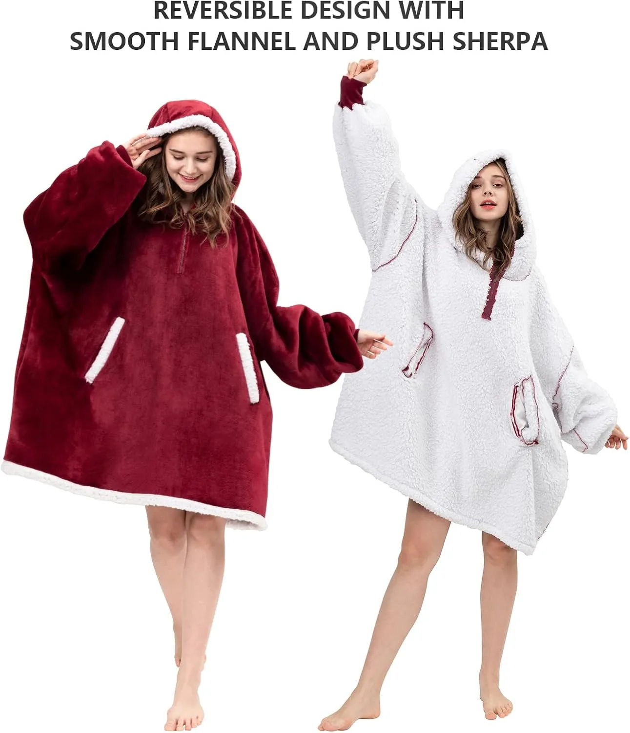 Angelhood Blanket Hoodie Wearable Blanket, Super Soft Warm Oversized Blanket Sweatshirt Flannel Sherpa Blanket