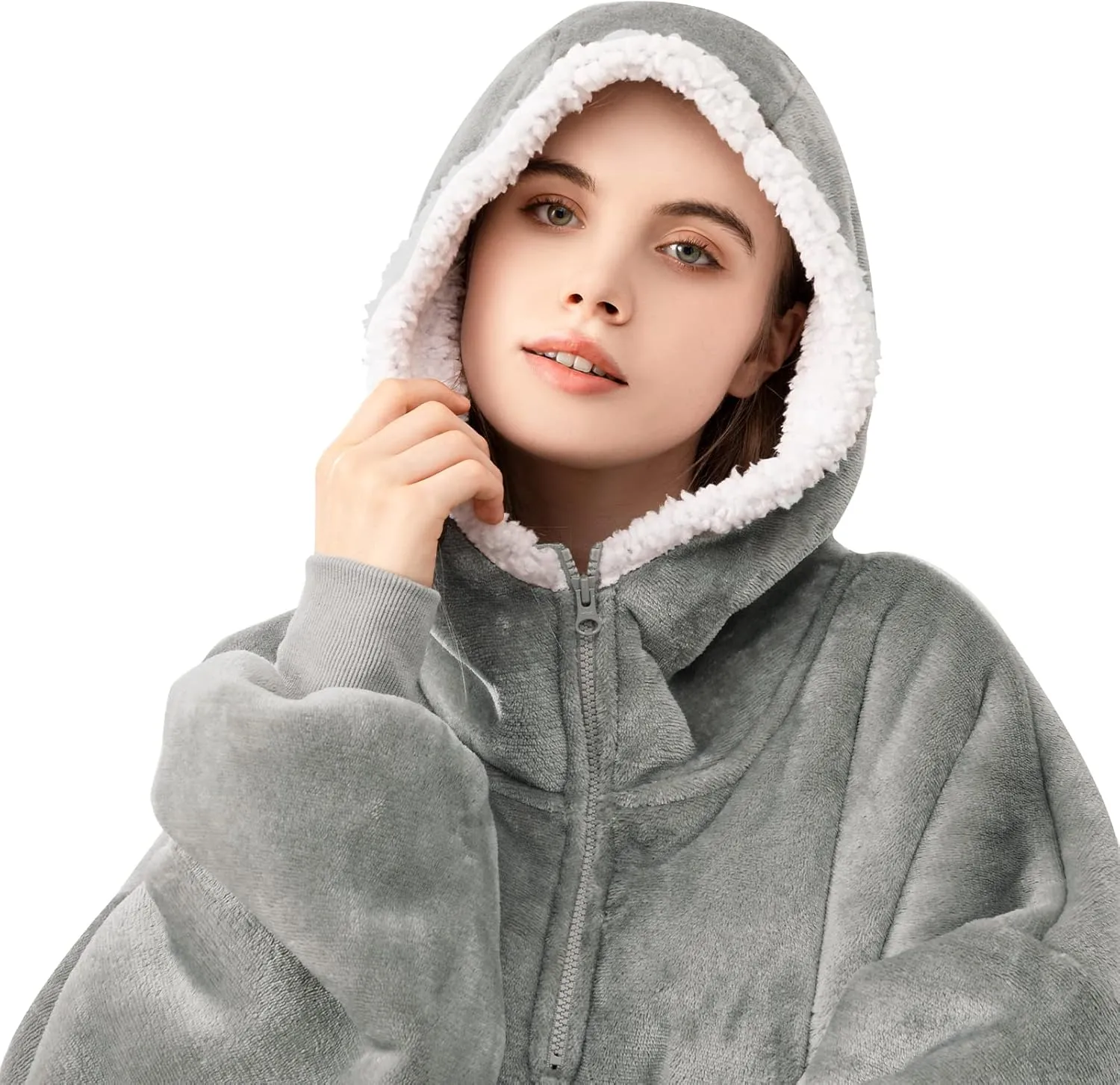 Angelhood Blanket Hoodie Wearable Blanket, Super Soft Warm Oversized Blanket Sweatshirt Flannel Sherpa Blanket