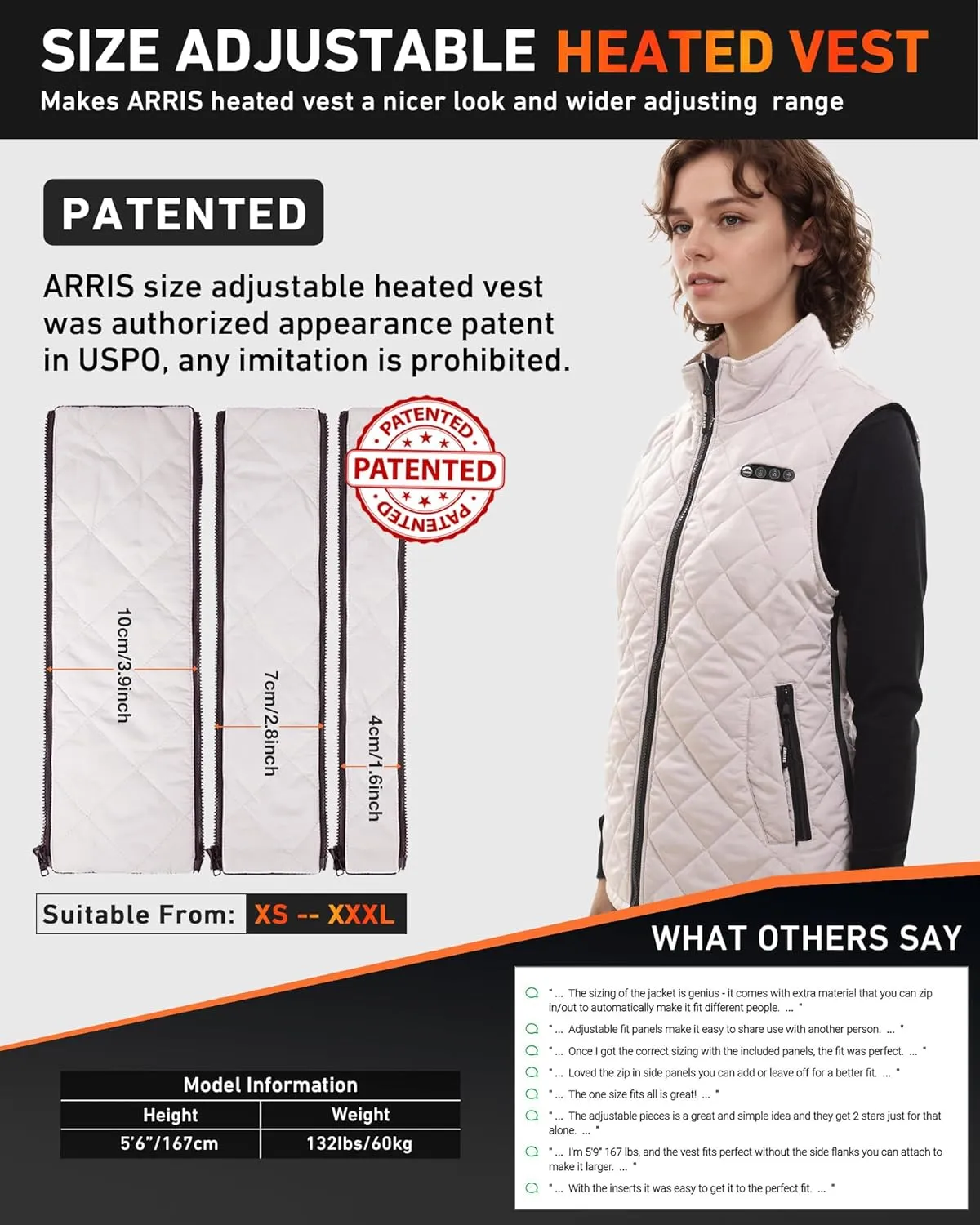 ARRIS Women`s Heated Vest, Size Adjustable 7.4V Electric Warm Vest with Battery Pack
