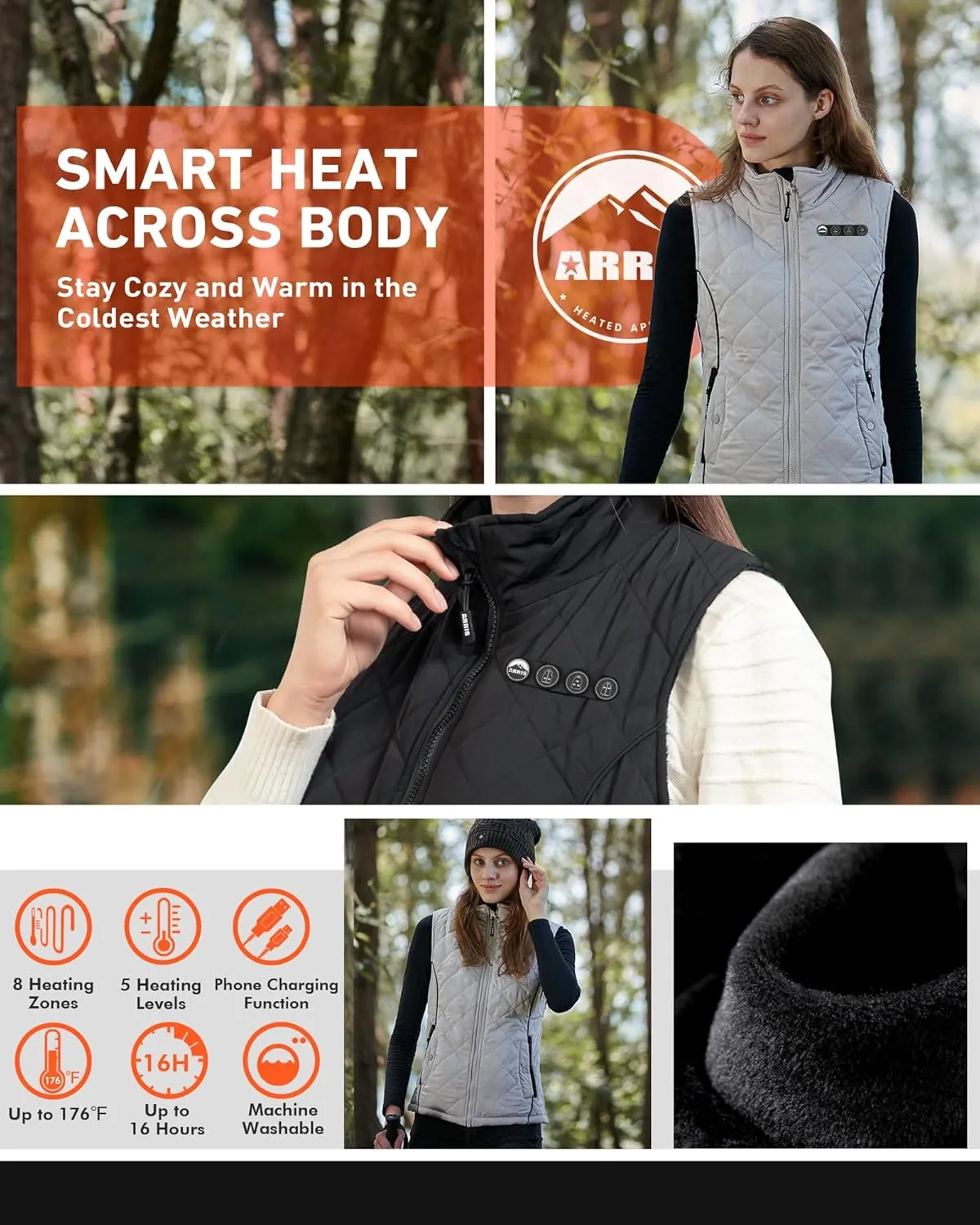 ARRIS Women`s Heated Vest, Size Adjustable 7.4V Electric Warm Vest with Battery Pack