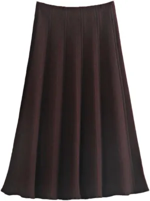 Autumn Winter Women Knitted Pleated Skirts Elegant Thick Warm A Line Long Midi Sweater Skirts