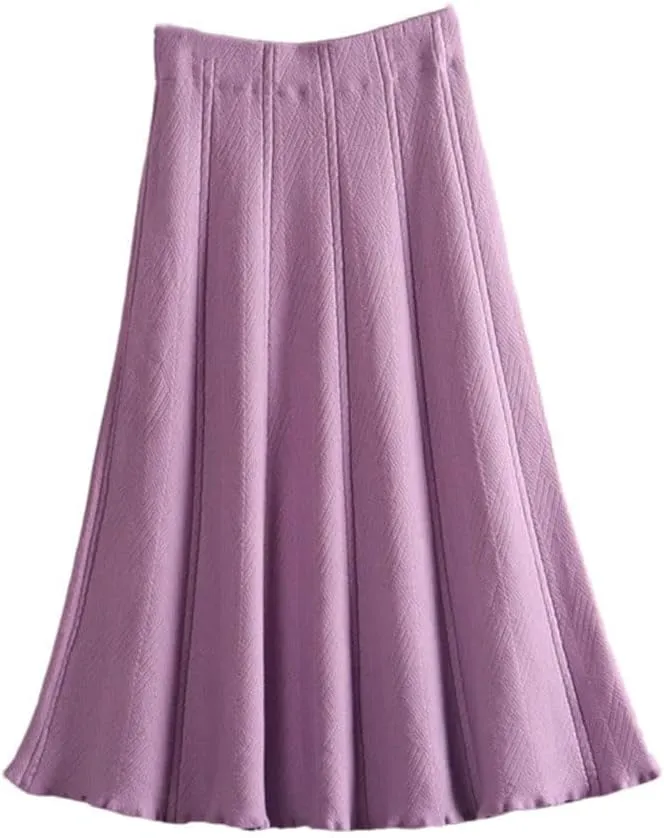 Autumn Winter Women Knitted Pleated Skirts Elegant Thick Warm A Line Long Midi Sweater Skirts