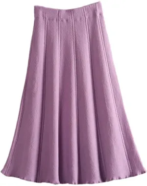 Autumn Winter Women Knitted Pleated Skirts Elegant Thick Warm A Line Long Midi Sweater Skirts