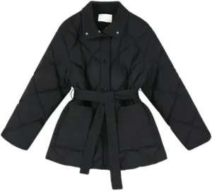 Autumn/Winter Women's Coat Lace-up Cotton-padded Office Women's Warm Pocket Coat