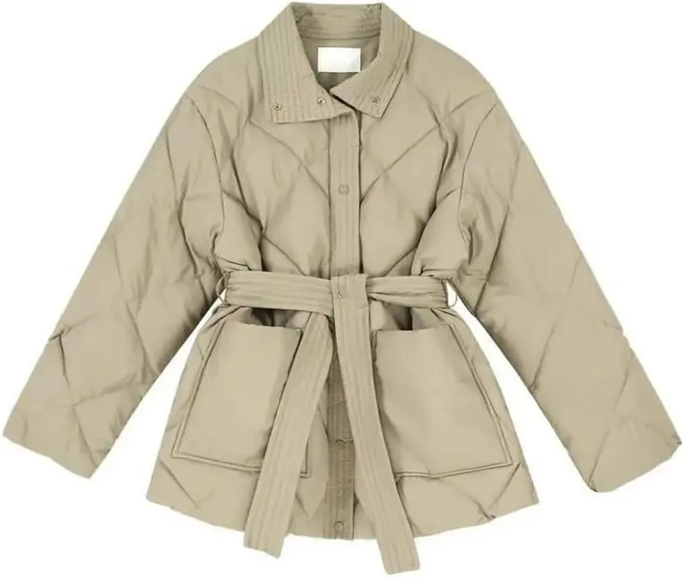 Autumn/Winter Women's Coat Lace-up Cotton-padded Office Women's Warm Pocket Coat