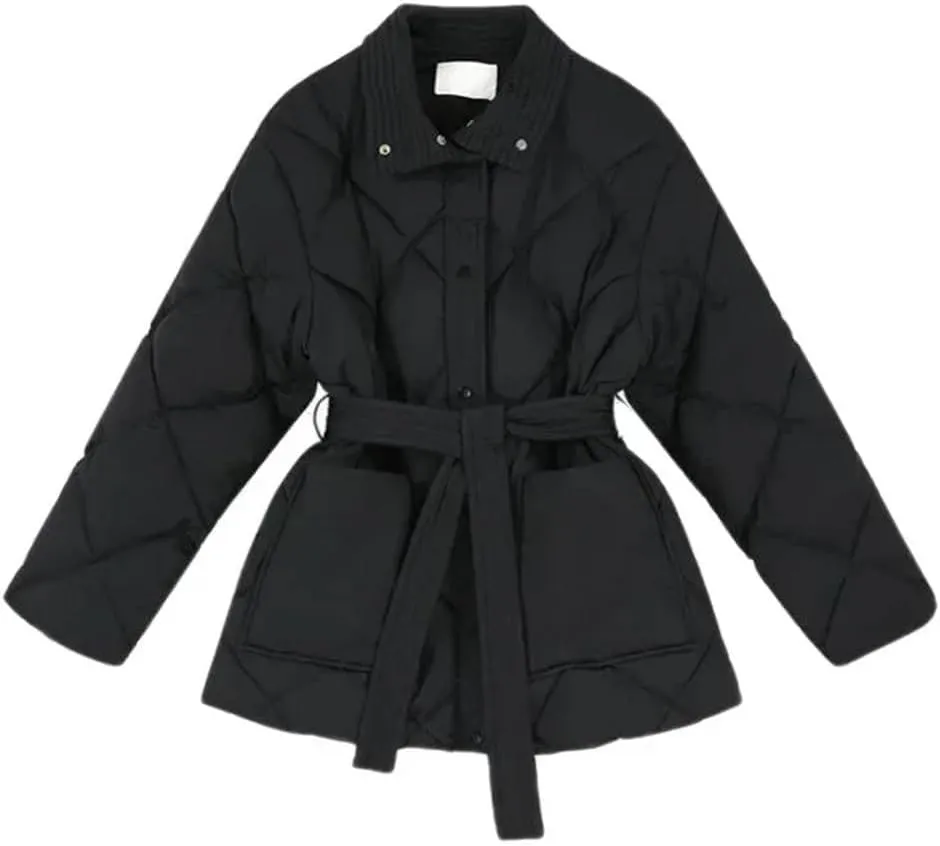 Autumn/Winter Women's Coat Lace-up Cotton-padded Office Women's Warm Pocket Coat