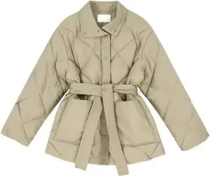 Autumn/Winter Women's Coat Lace-up Cotton-padded Office Women's Warm Pocket Coat