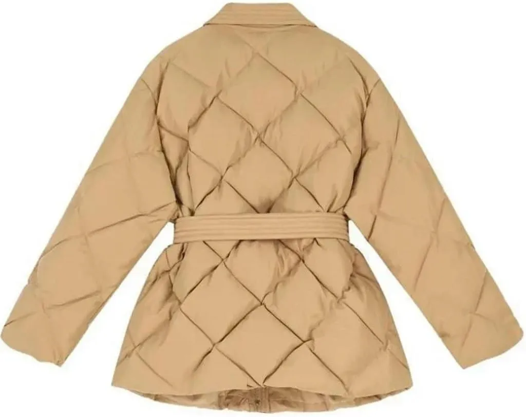 Autumn/Winter Women's Coat Lace-up Cotton-padded Office Women's Warm Pocket Coat