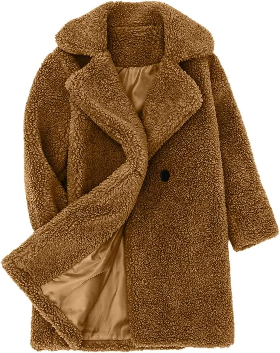 Baby Girls Faux Fur Teddy Long Coat Tollder Kids Winter Fleece Jacket Warm Outwear Clothes