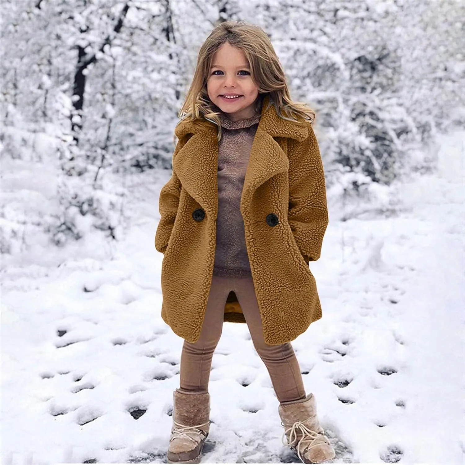 Baby Girls Faux Fur Teddy Long Coat Tollder Kids Winter Fleece Jacket Warm Outwear Clothes
