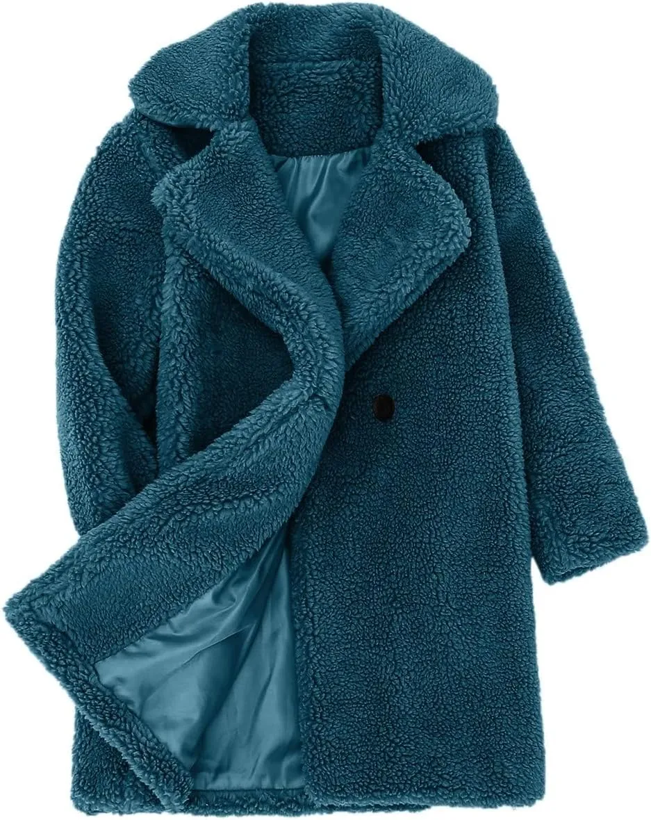 Baby Girls Faux Fur Teddy Long Coat Tollder Kids Winter Fleece Jacket Warm Outwear Clothes