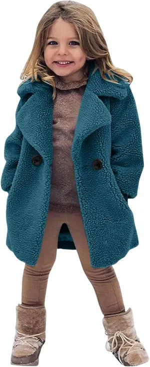 Baby Girls Faux Fur Teddy Long Coat Tollder Kids Winter Fleece Jacket Warm Outwear Clothes