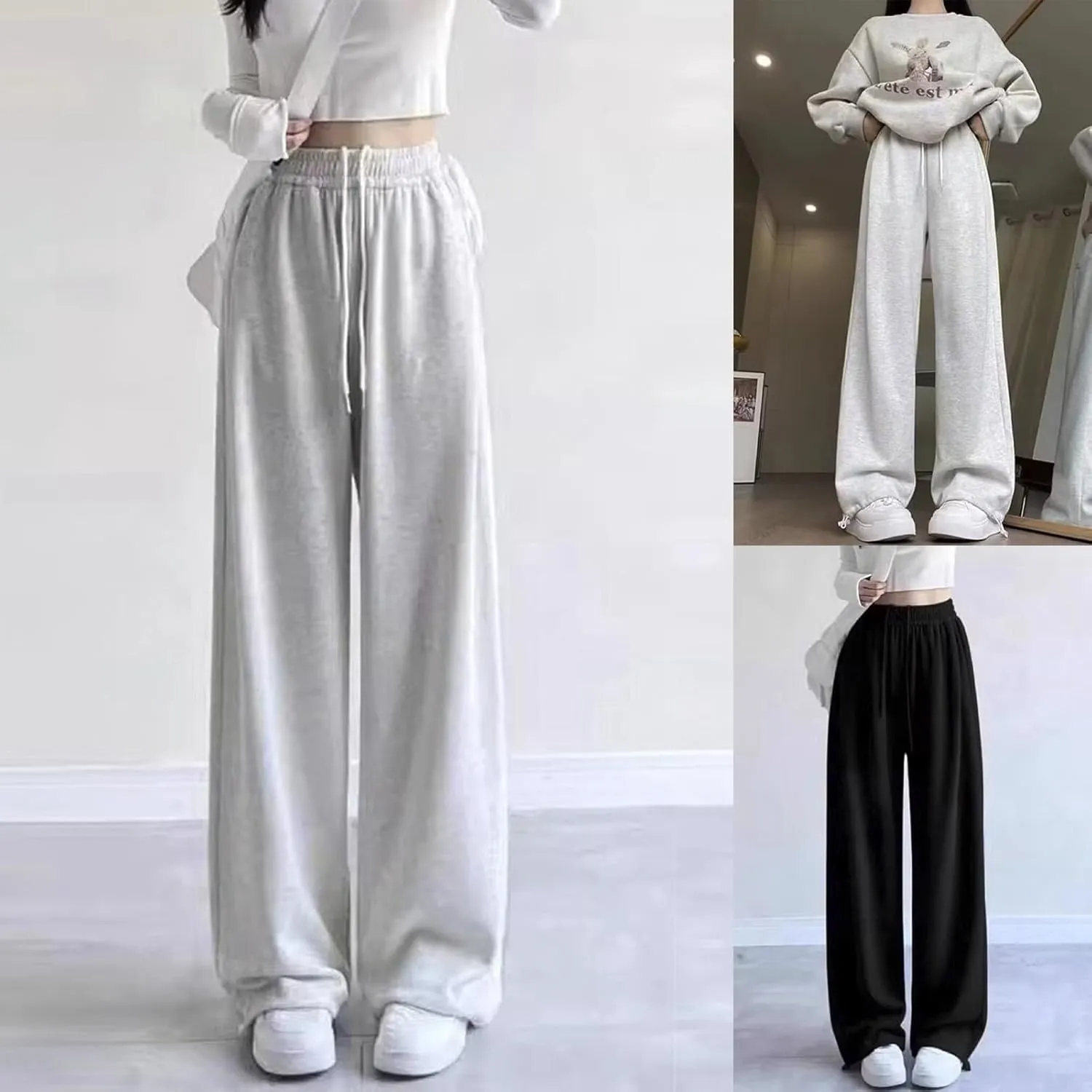 Baggy Sweatpants for Teen Girls Oversized Wide Leg Loose Sweat Pants Elastic High Waist Drawstring Athletic Casual Joggers