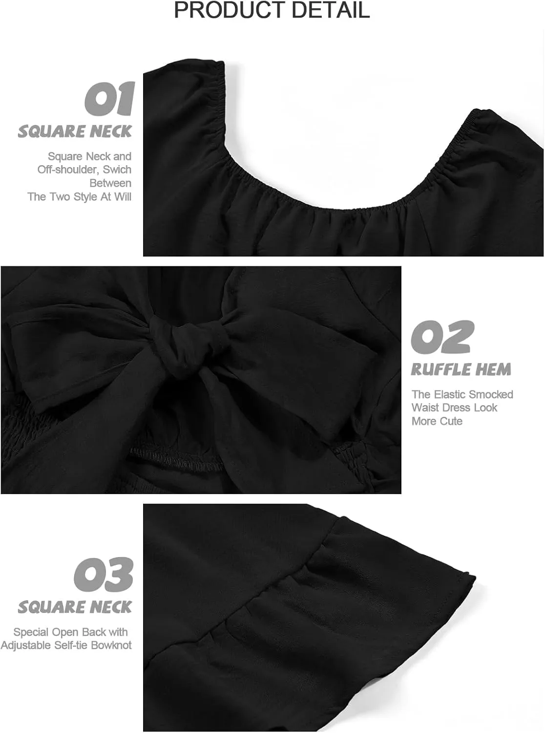 Batermoon Girls Long Sleeve Tie Back Dress Kids Fall Square Neck A-Line Mini Dresses 5-14 Years