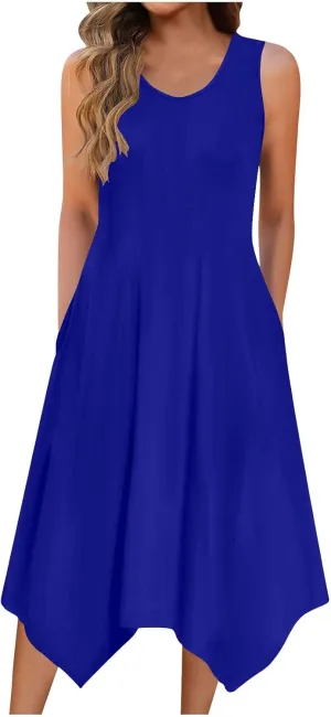 Beach Dresses for Women 2025 Vacation Plus Size Hankerchief Hem Maxi Tank Dresses Fashion Floral Sundress