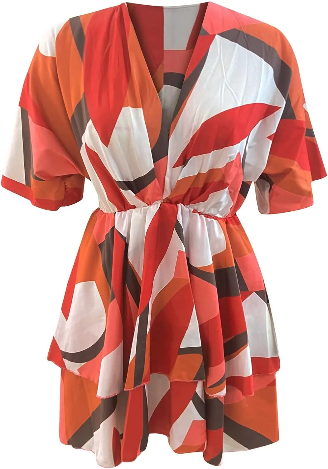 Beach Dresses for Women,2024 Summer Batwing Sleeve Floral Print Boho Dress,Casual V Neck Tiered Ruched Mini Dress