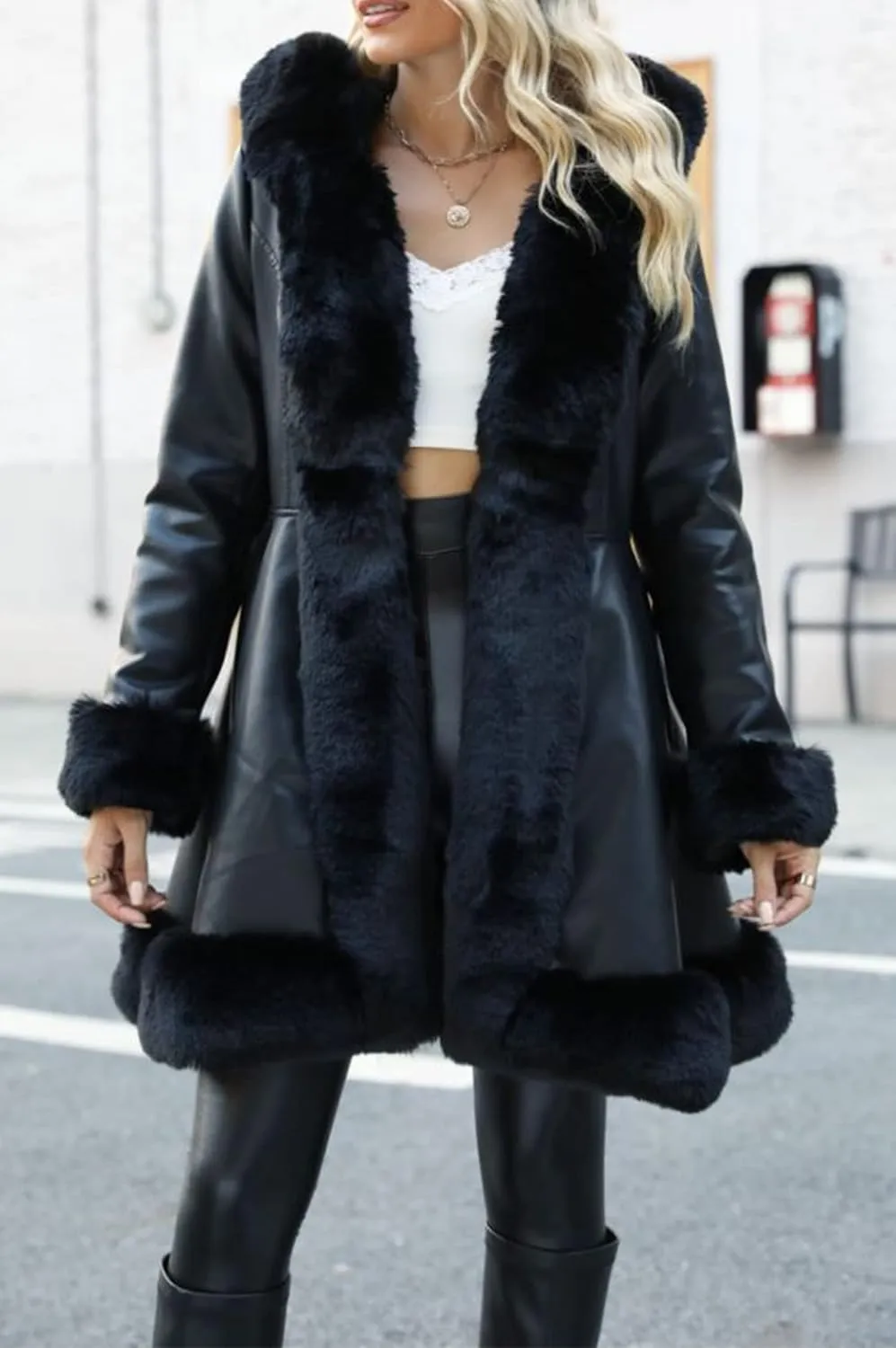 Bellivera Women's Wool Pea Coat Faux Fur Jacket Winter Warm Parka Overcoat with Belt