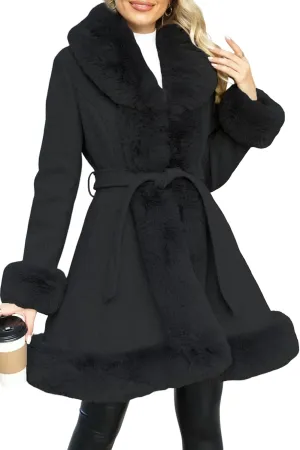 Bellivera Women's Wool Pea Coat Faux Fur Jacket Winter Warm Parka Overcoat with Belt