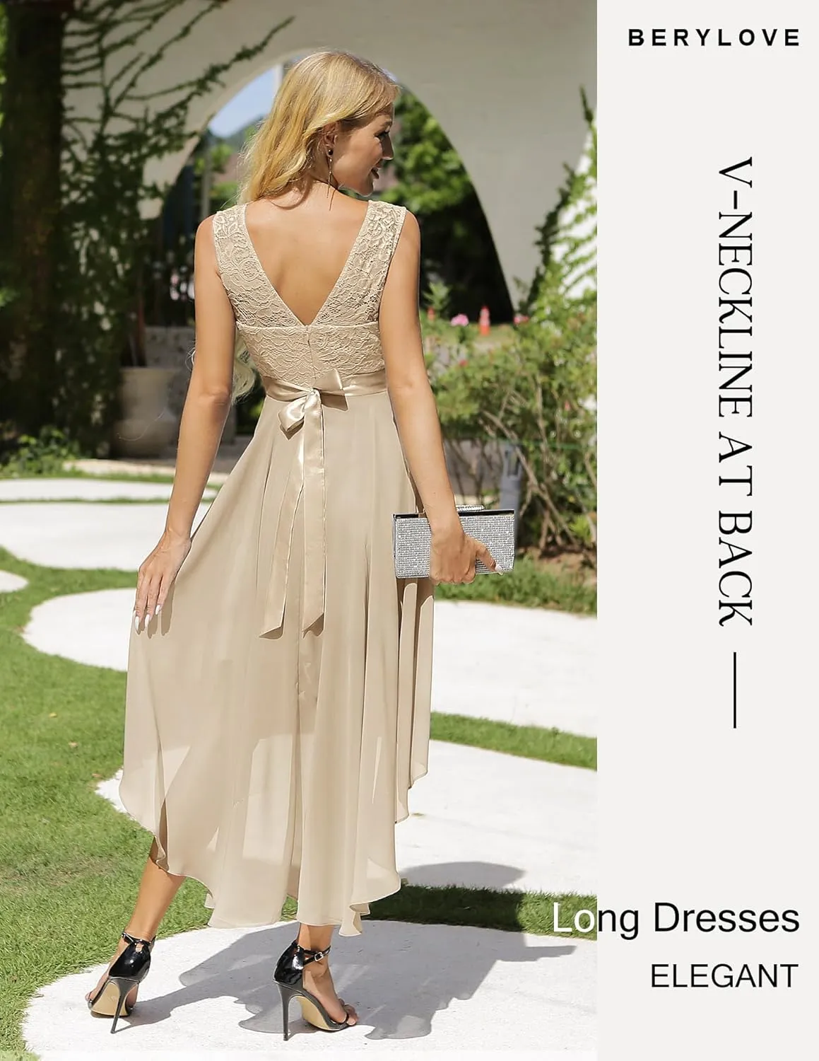 BeryLove Cocktail Prom Dresses 2025 Formal Wedding Guest Dresses Sleeveless Lace High Low Homecoming Dress