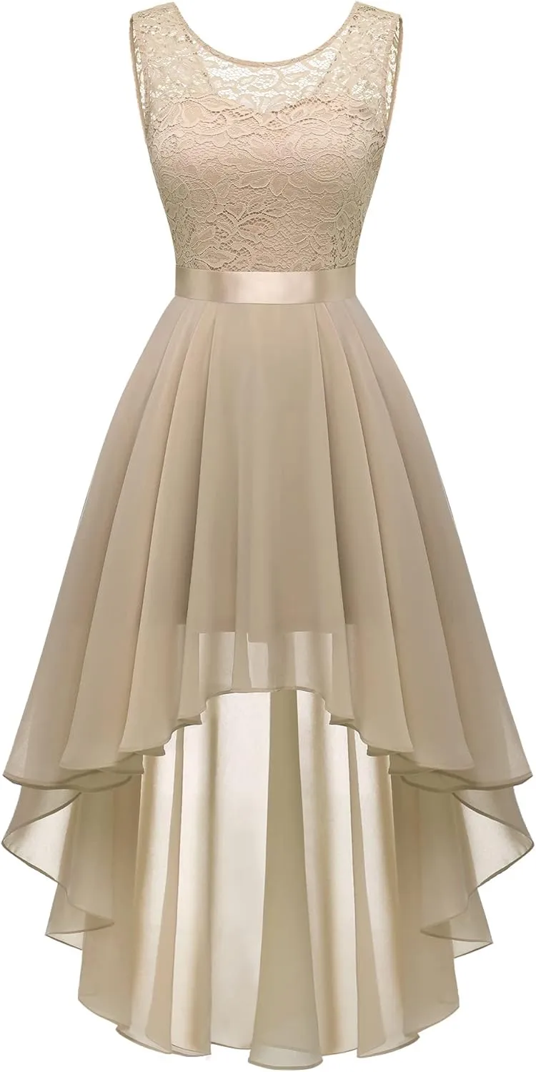 BeryLove Cocktail Prom Dresses 2025 Formal Wedding Guest Dresses Sleeveless Lace High Low Homecoming Dress