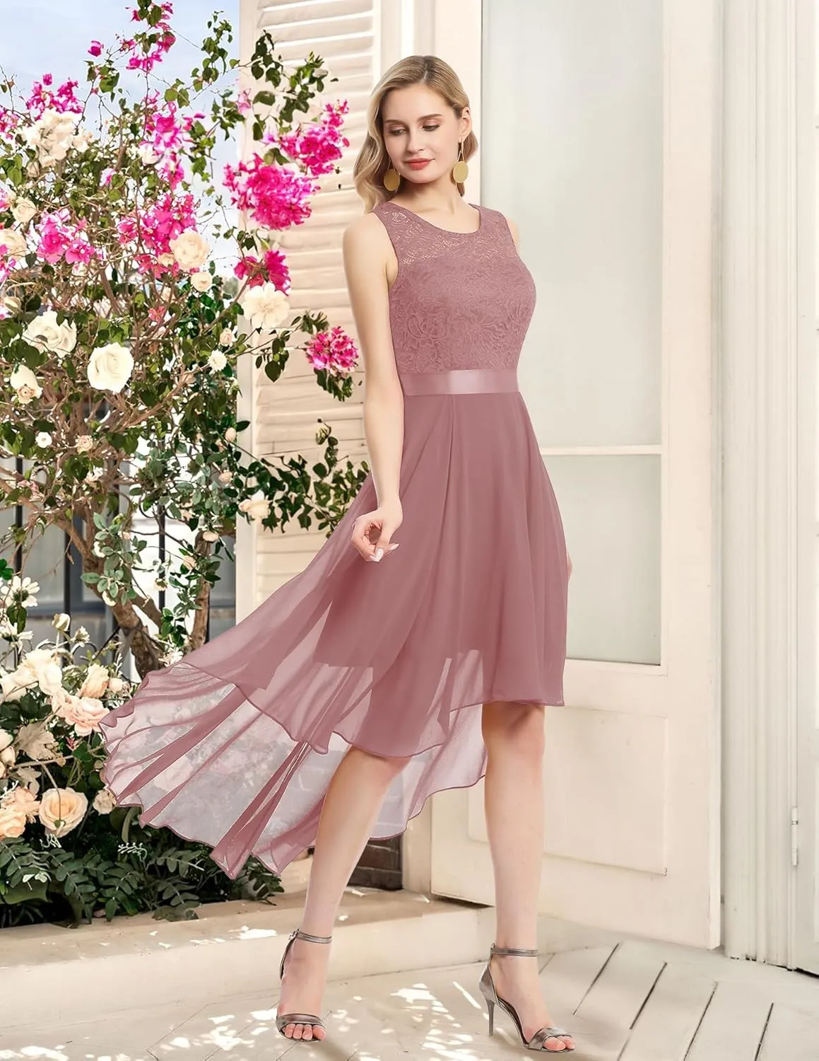 BeryLove Cocktail Prom Dresses 2025 Formal Wedding Guest Dresses Sleeveless Lace High Low Homecoming Dress