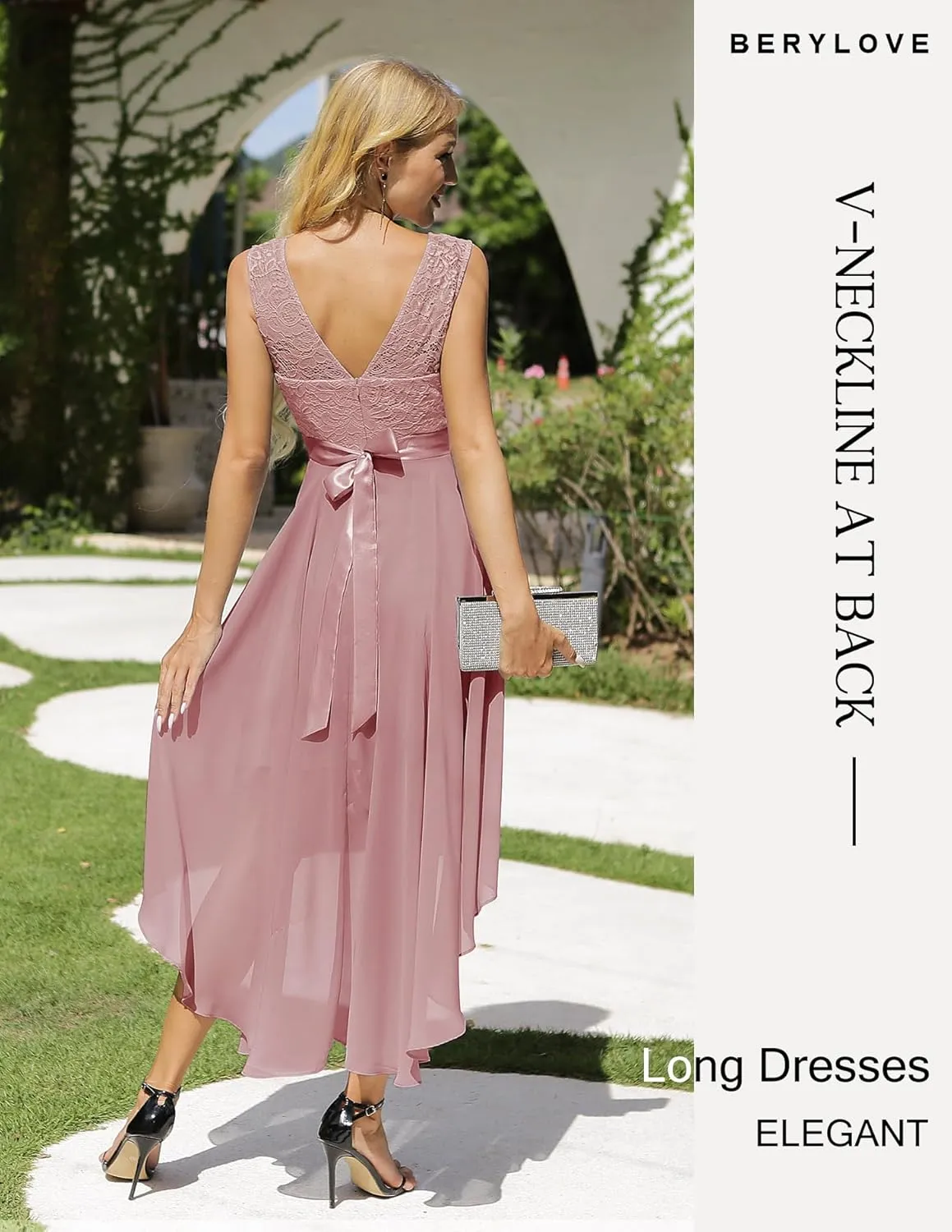 BeryLove Cocktail Prom Dresses 2025 Formal Wedding Guest Dresses Sleeveless Lace High Low Homecoming Dress