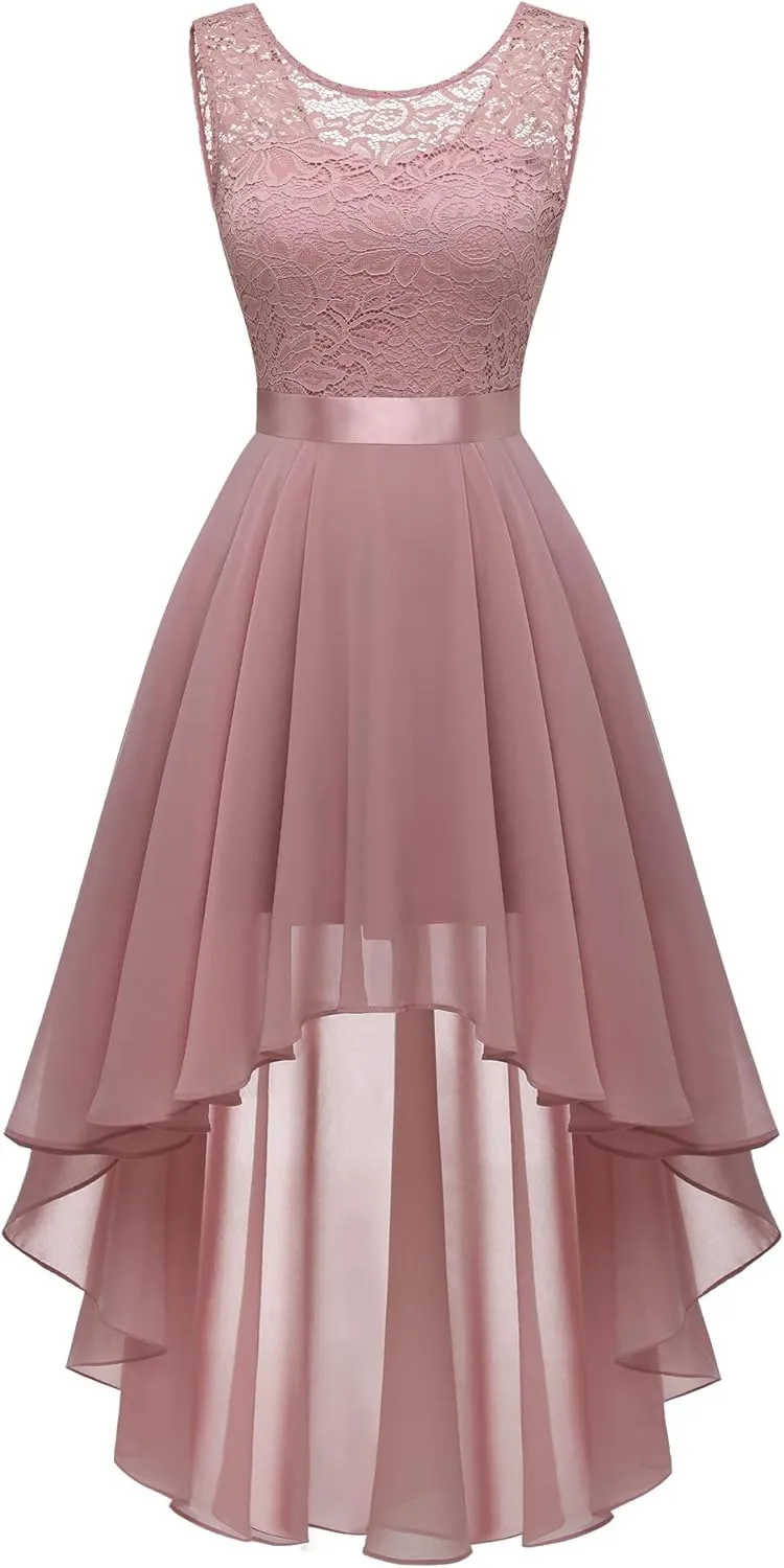 BeryLove Cocktail Prom Dresses 2025 Formal Wedding Guest Dresses Sleeveless Lace High Low Homecoming Dress