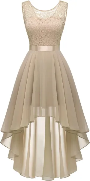 BeryLove Cocktail Prom Dresses 2025 Formal Wedding Guest Dresses Sleeveless Lace High Low Homecoming Dress
