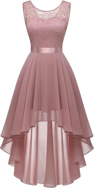 BeryLove Cocktail Prom Dresses 2025 Formal Wedding Guest Dresses Sleeveless Lace High Low Homecoming Dress