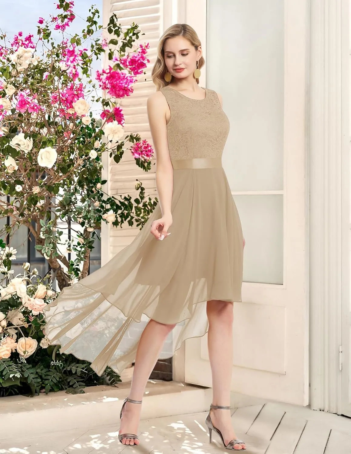 BeryLove Cocktail Prom Dresses 2025 Formal Wedding Guest Dresses Sleeveless Lace High Low Homecoming Dress
