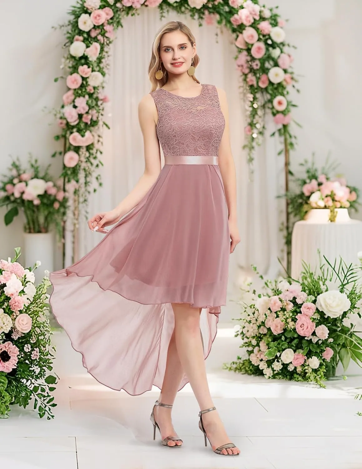 BeryLove Cocktail Prom Dresses 2025 Formal Wedding Guest Dresses Sleeveless Lace High Low Homecoming Dress