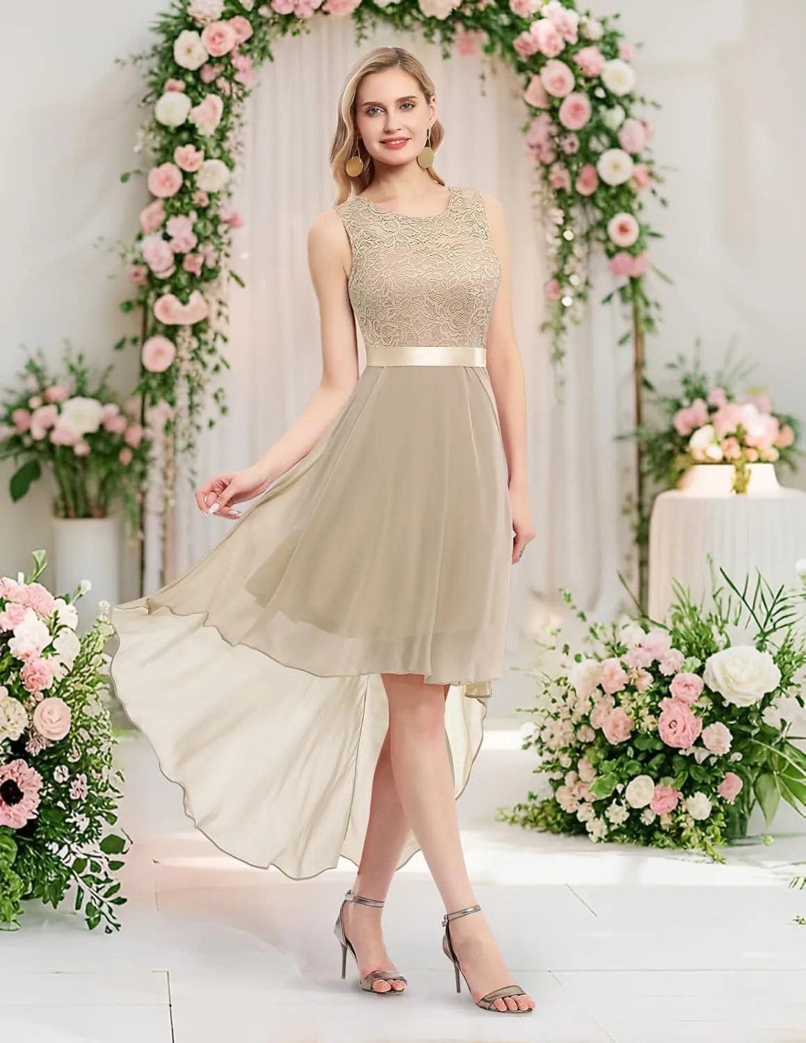 BeryLove Cocktail Prom Dresses 2025 Formal Wedding Guest Dresses Sleeveless Lace High Low Homecoming Dress