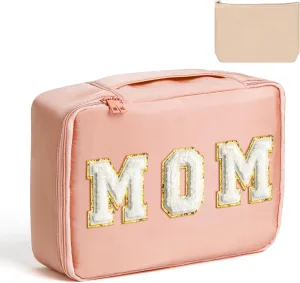 Best Gifts Mother Patch MOM Makeup Bag Large Capacity Travel Toiletry Bag with Brush Bags Cosmetic Bag Makeup Case Multifunction Organizer Make Up Bag Mother's Day Gifts for Women