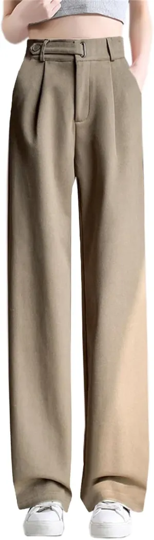 Betusline Womens Winter Wide Leg Dress Pants Work Thermal Warm Trousers, X-Small-XX-Large