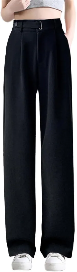 Betusline Womens Winter Wide Leg Dress Pants Work Thermal Warm Trousers, X-Small-XX-Large