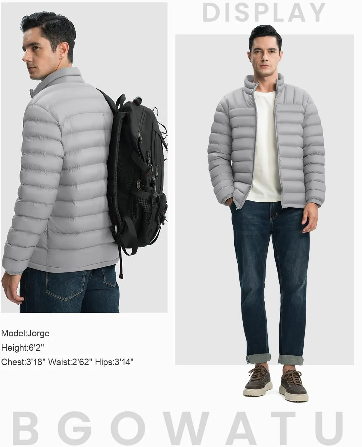 BGOWATU Men's Lightweight Packable Puffer Jacket Warm Winter Jacket for Men Down Alternative Puffy Coat
