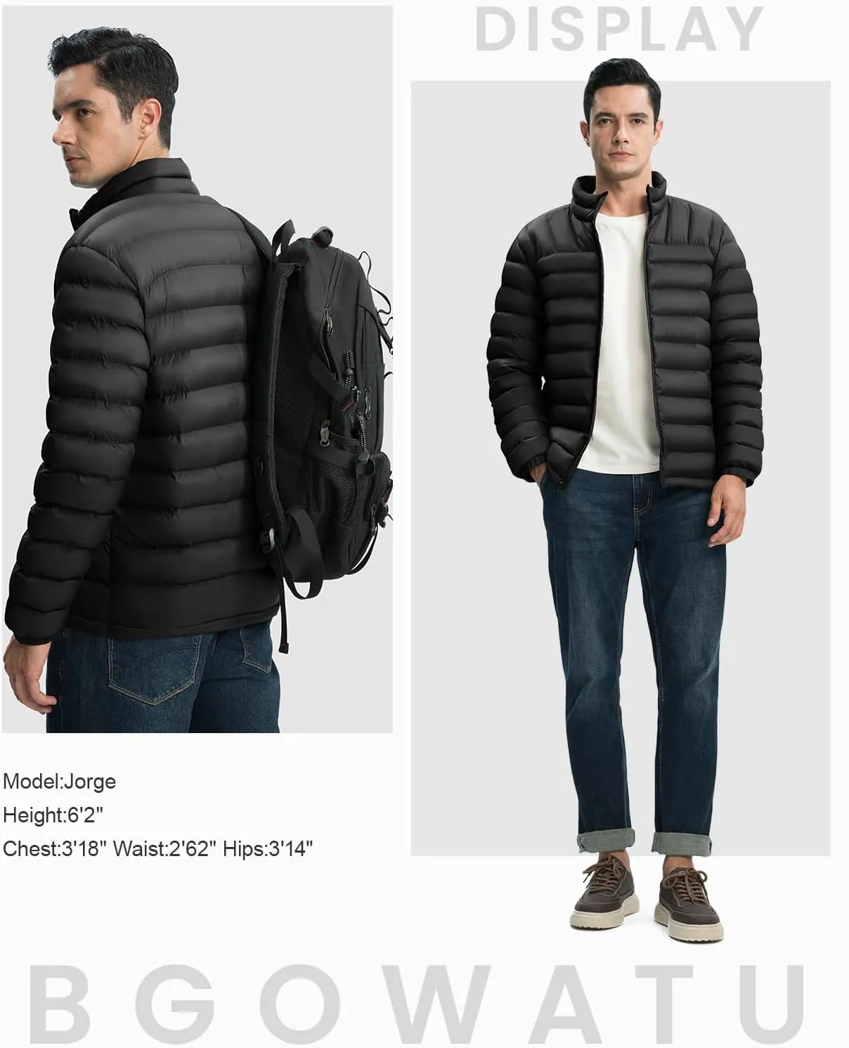 BGOWATU Men's Lightweight Packable Puffer Jacket Warm Winter Jacket for Men Down Alternative Puffy Coat