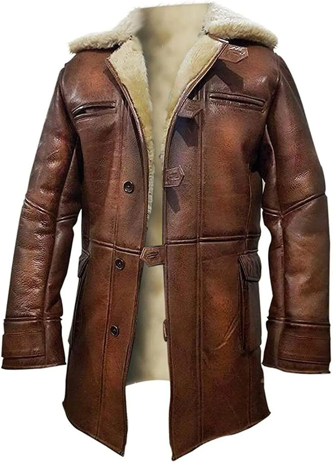 Big and Tall Winter Warm Long Trench Coat with Faux Fur - Chamarras de Borrego