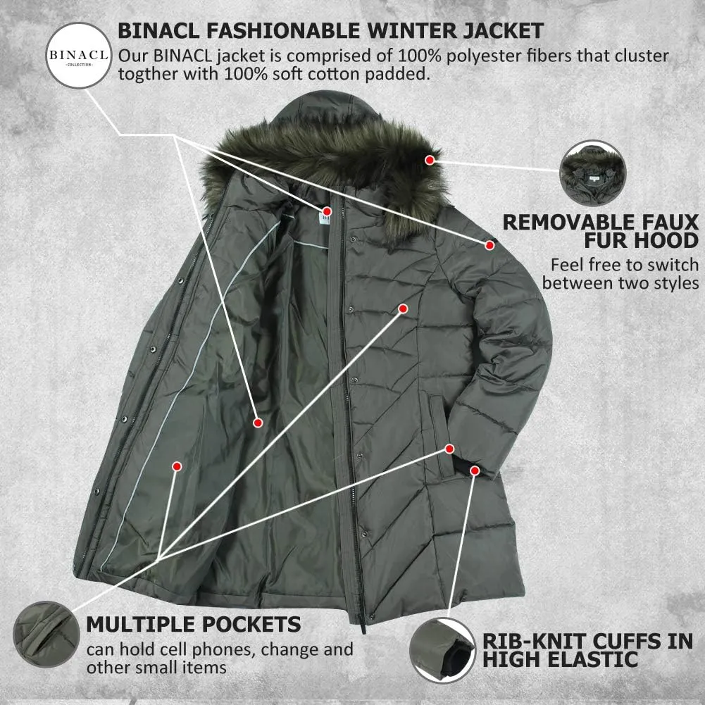 BINACL Women's Winter Warm Thicken Long Outwear Pockets Coat Parka Jacket XS-3XL