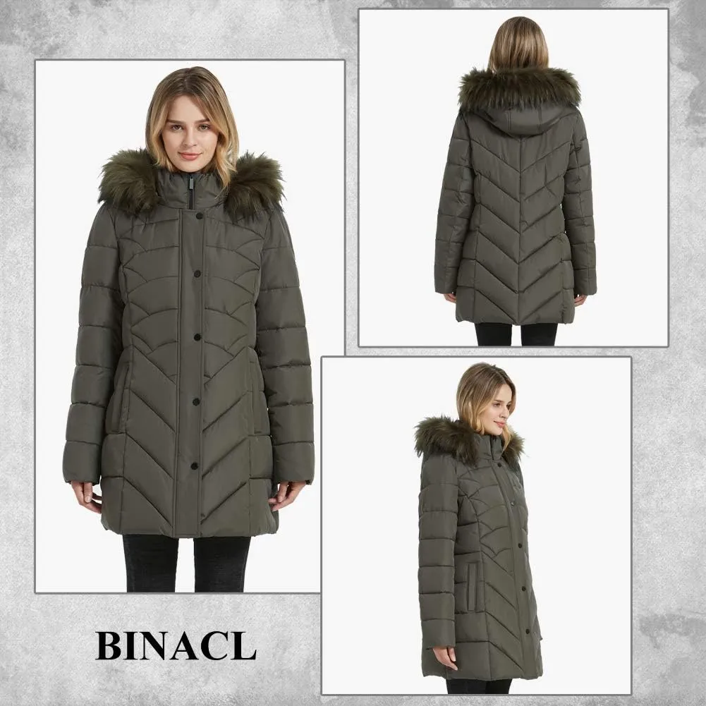 BINACL Women's Winter Warm Thicken Long Outwear Pockets Coat Parka Jacket XS-3XL