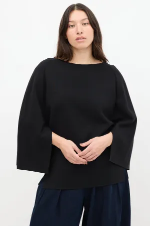 Black Wool Knit Slit Sweater