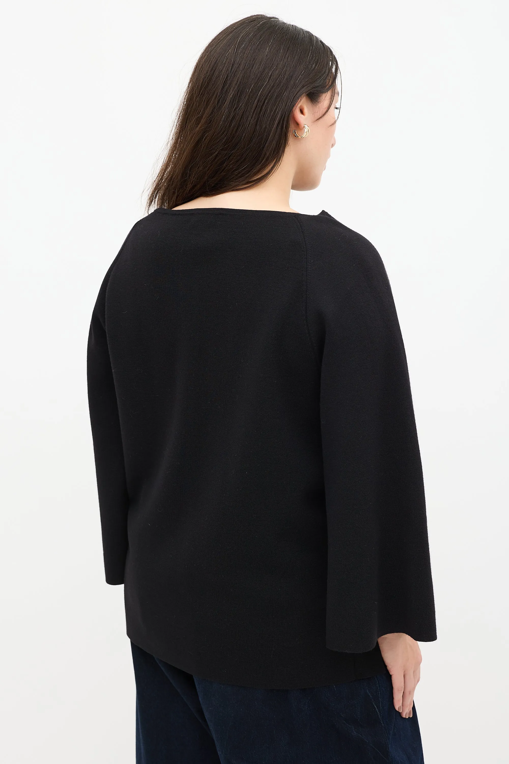 Black Wool Knit Slit Sweater
