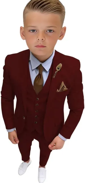 Boys Tuxedo Slim Fit Suit Three Piece Tuxedo Suits for Boys Formal Suits Wedding Outfit Blazer Vest Pants Set