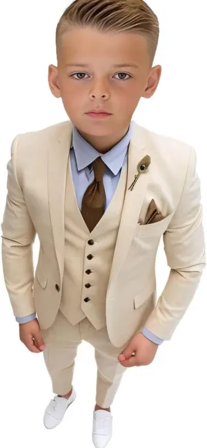 Boys Tuxedo Slim Fit Suit Three Piece Tuxedo Suits for Boys Formal Suits Wedding Outfit Blazer Vest Pants Set