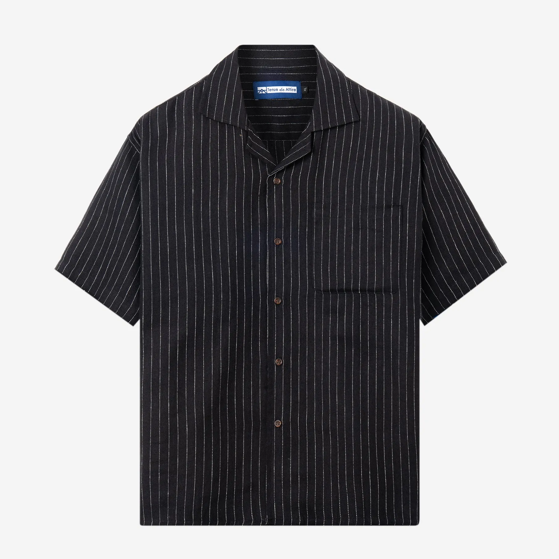 Breakfast Club Short Sleeve Camp Collar Shirt - Black Stripes