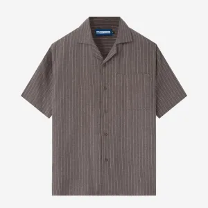 Breakfast Club Short Sleeve Camp Collar Shirt - Grey Stripes