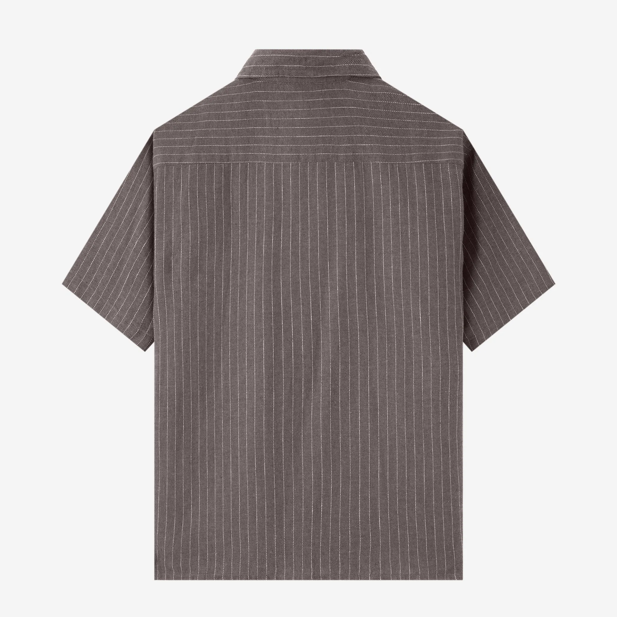 Breakfast Club Short Sleeve Camp Collar Shirt - Grey Stripes