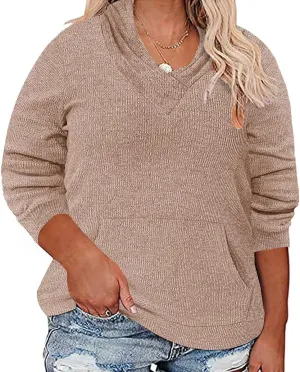 CARCOS Plus Size Hooide Women Long Sleeve Fall Pocket Hooded Sweatershirt XL-5XL