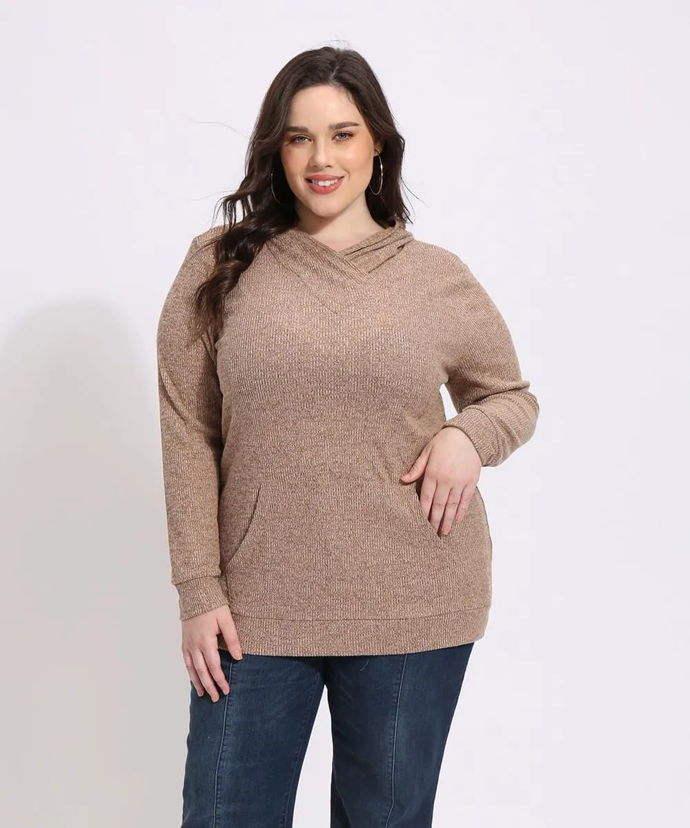 CARCOS Plus Size Hooide Women Long Sleeve Fall Pocket Hooded Sweatershirt XL-5XL
