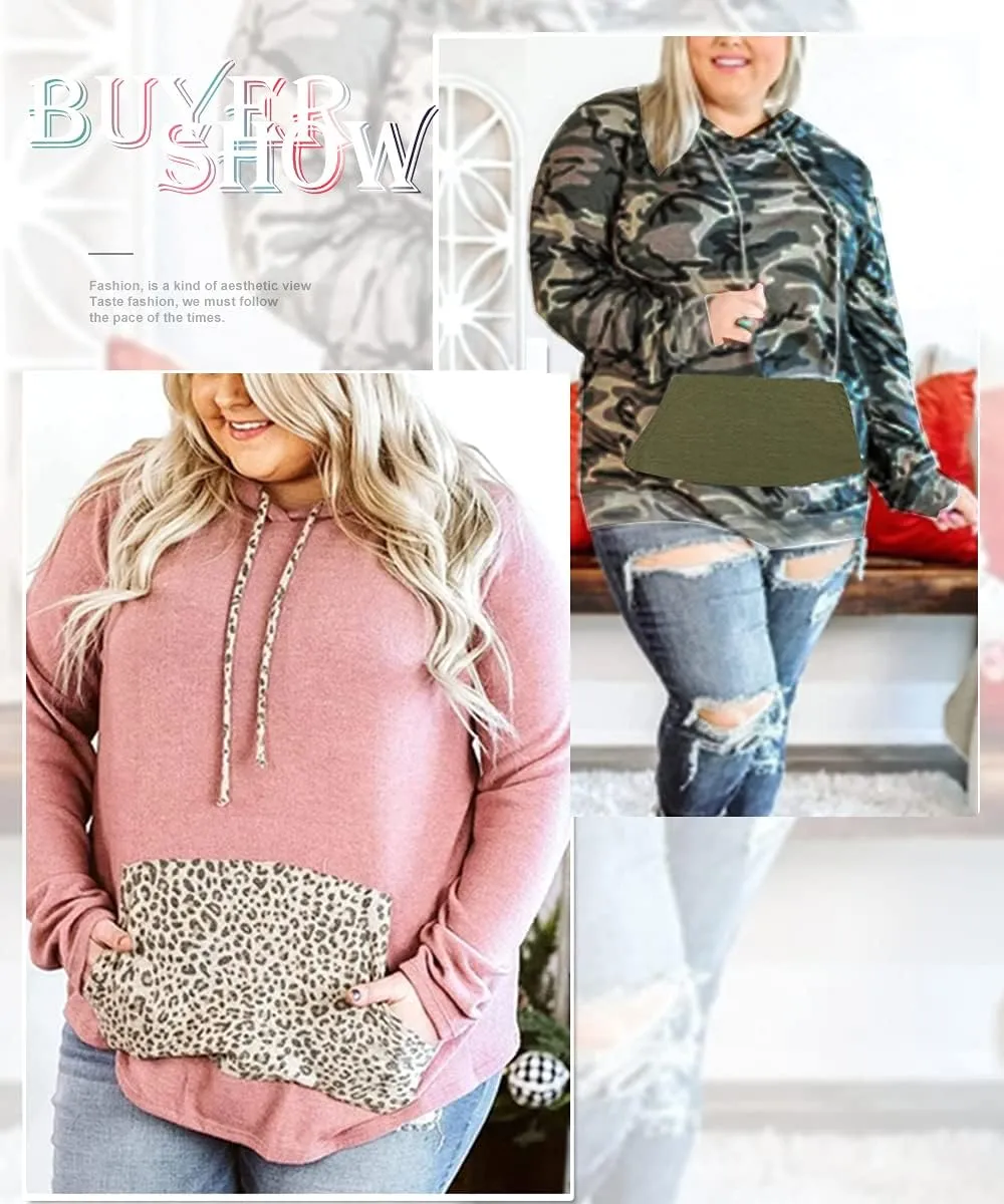 CARCOS Plus Size Hooide Women Long Sleeve Fall Pocket Hooded Sweatershirt XL-5XL